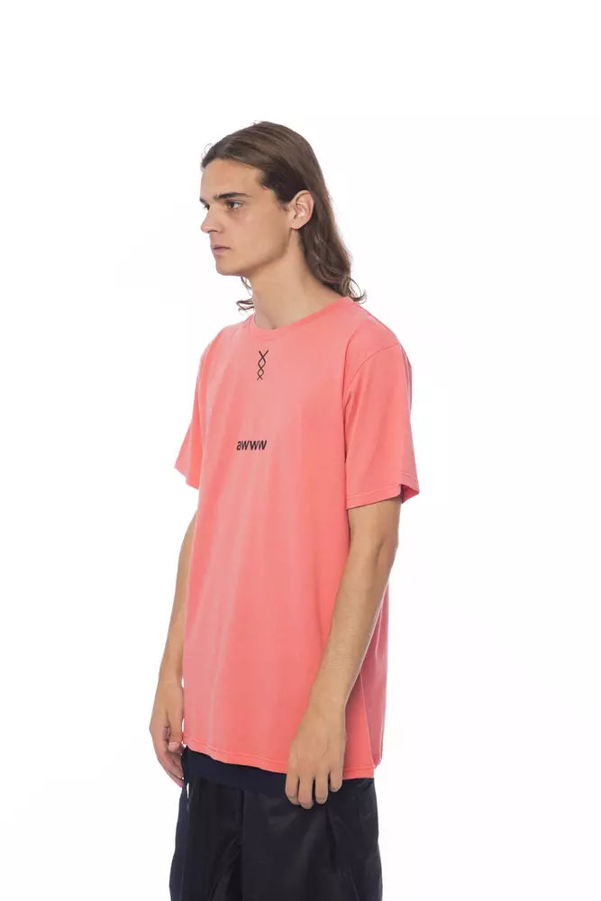 Elegante camiseta de algodón de cuello redondo rosa