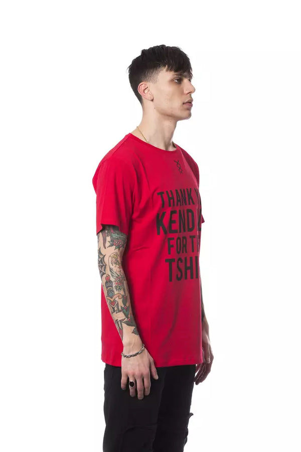 Elegante camiseta de cuello redondo rojo impreso