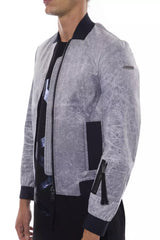 Giacca bomber grigio elegante con accento emblema