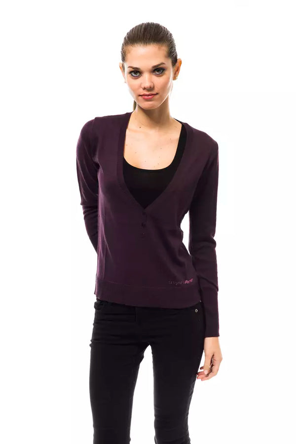 Élégant pull de mélange de laine en V violet en V violet