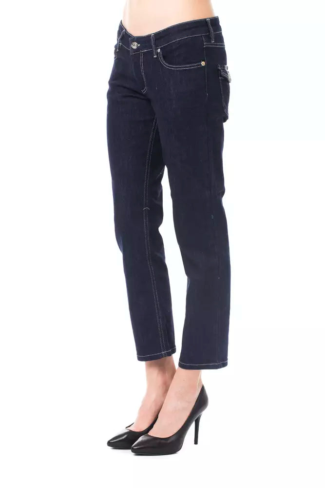 Chic Blue Capri Jeans με λεπτομέρειες κουμπιών