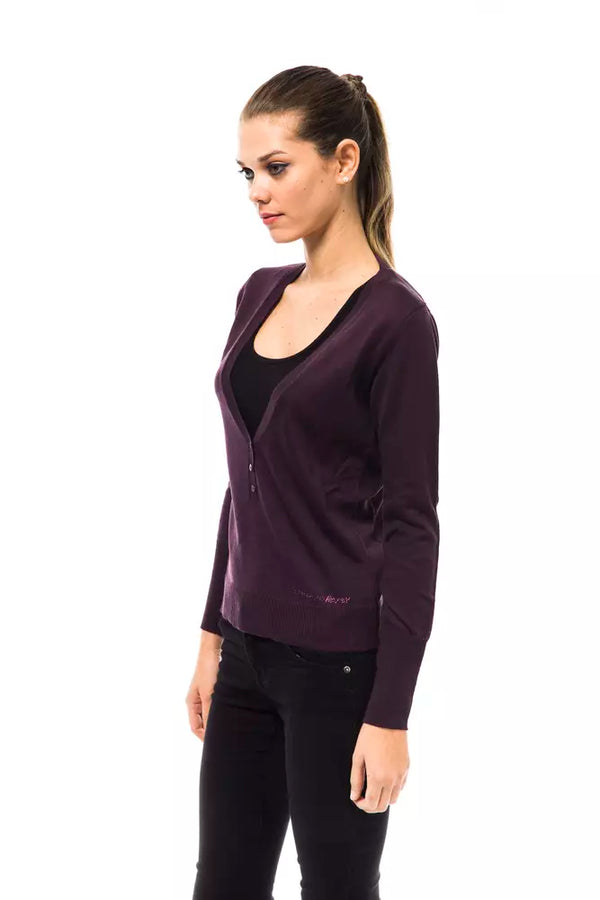 Eleganter lila V-Ausschnitt Wollmischpullover