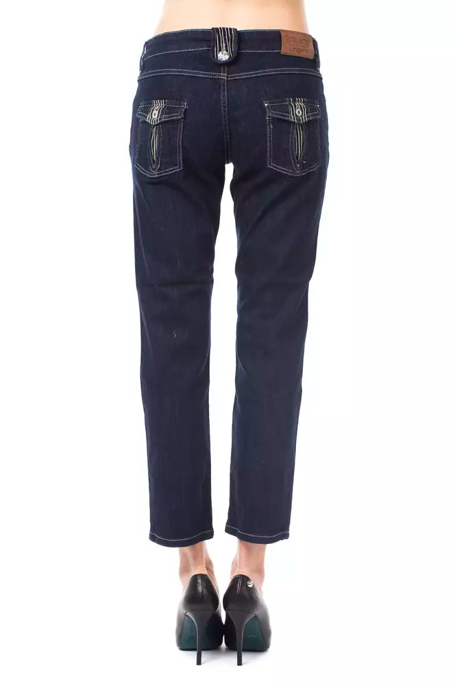 Chic Blue Capri Jeans con detalles de botones