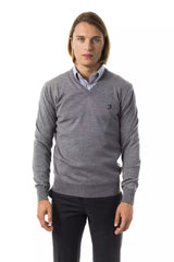 Bestickter V-Ausschnitt Extrafine Merino Wollpullover