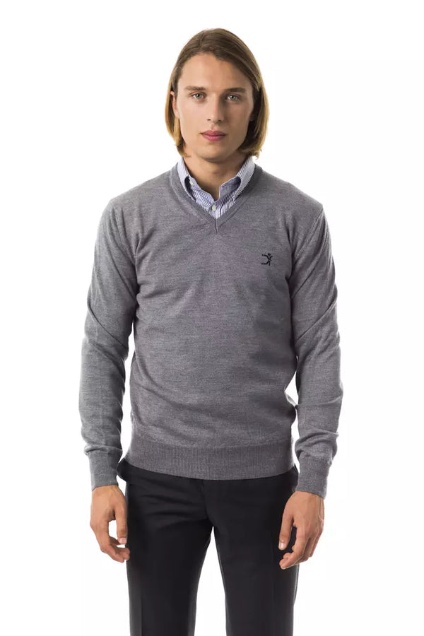 Gray Merino Wool Men Sweater