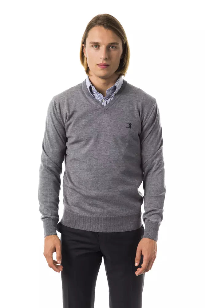 Maglione di lana merino extrafine ricamato a V.