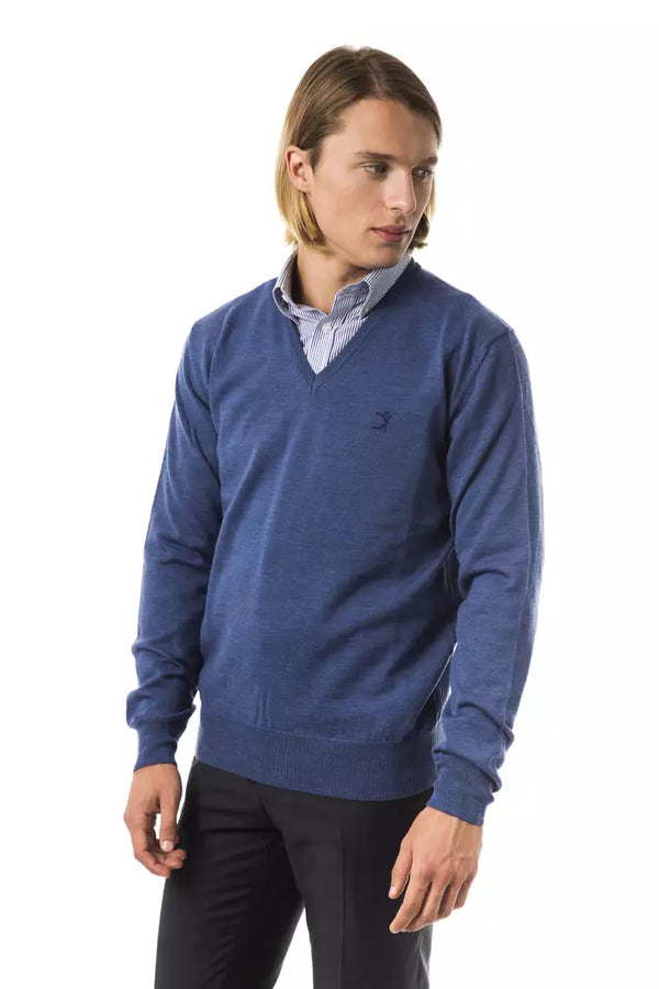 Maglione ricamato in lana merino a V Merino