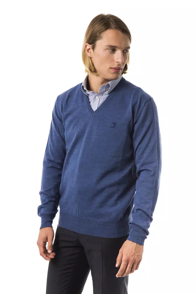 Maglione ricamato in lana merino a V Merino