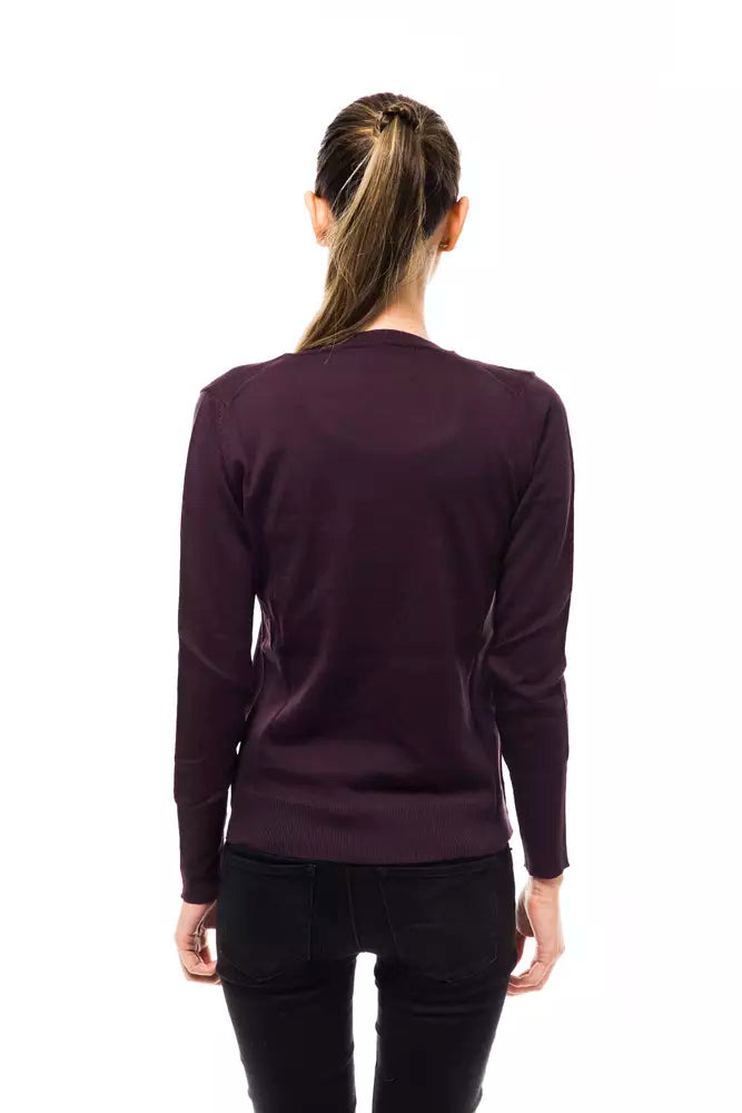 Eleganter lila V-Ausschnitt Wollmischpullover