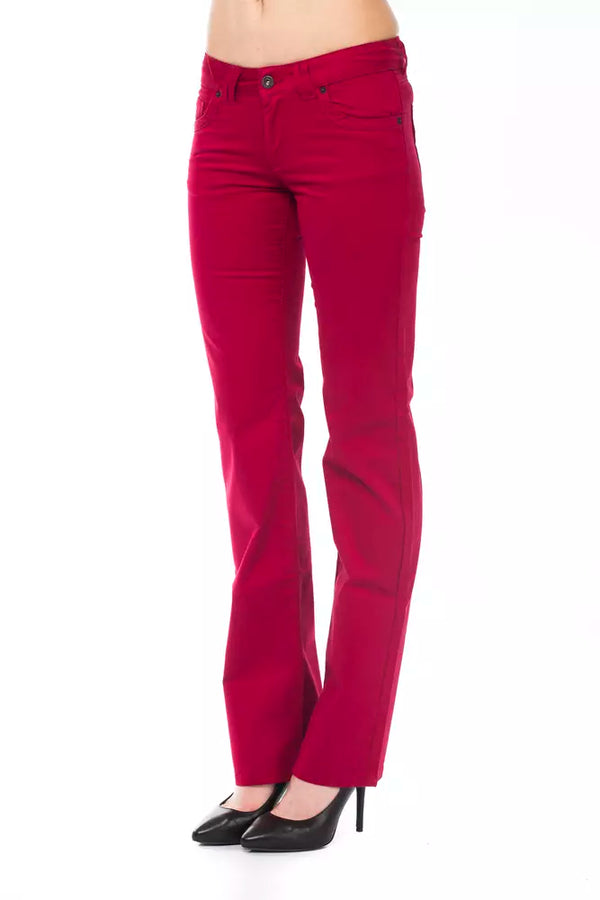 Pantalones de ajuste regulares rojos deslumbrantes con detalles elegantes