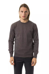 Eleganter grauer Merino Woll Crew Neckpullover