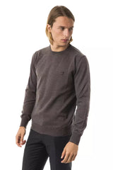 Eleganter grauer Merino Woll Crew Neckpullover