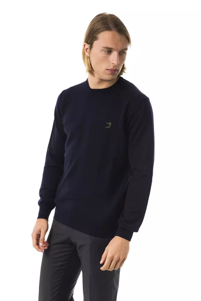 Eleganter gestickter Crew Neck Wollpullover