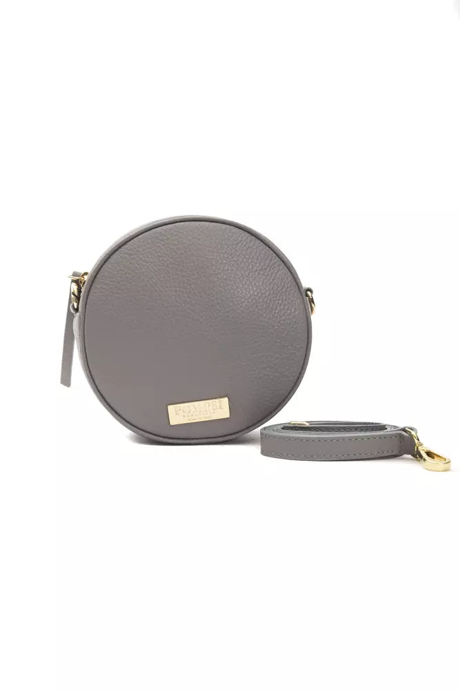 Bolso de cuerpo óvalo de cuero gris elegante