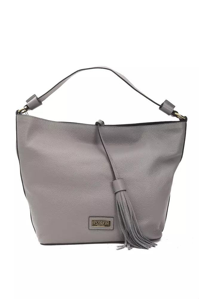 Bolso de hombro de cuero gris elegante - correa ajustable