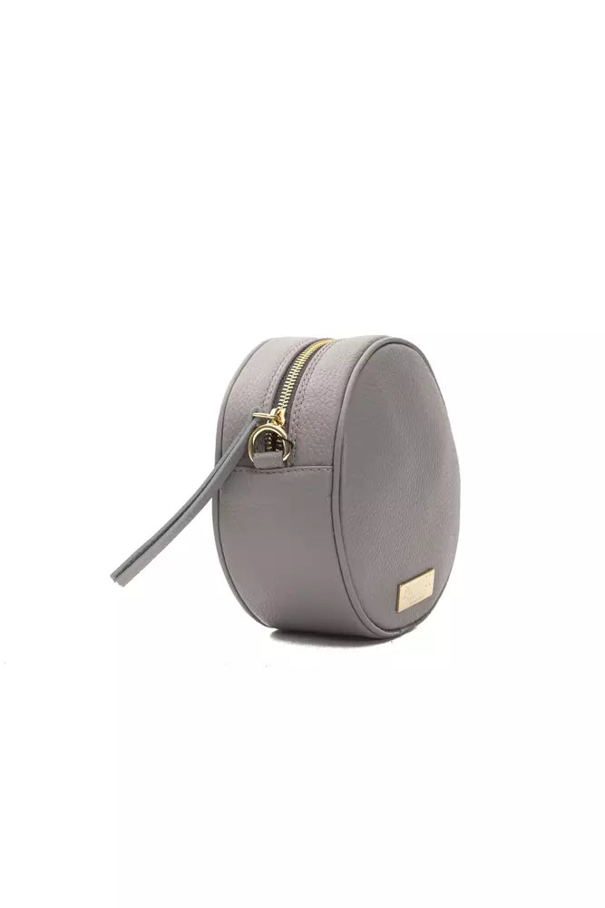 Bolso de cuerpo óvalo de cuero gris elegante