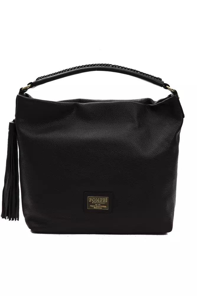 Elegante bolso de hombro de cuero negro