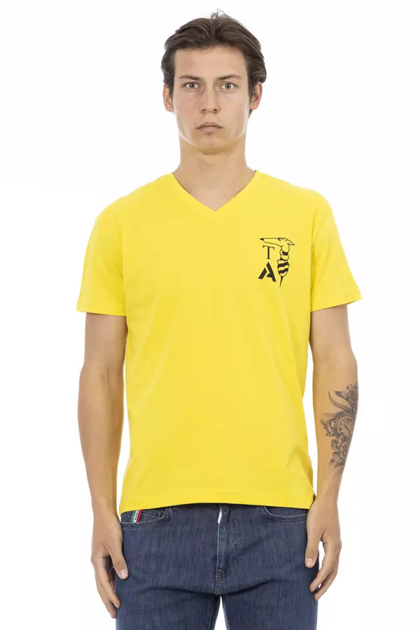 Ζωντανό κίτρινο V-neck tee με εκτύπωση στο στήθος