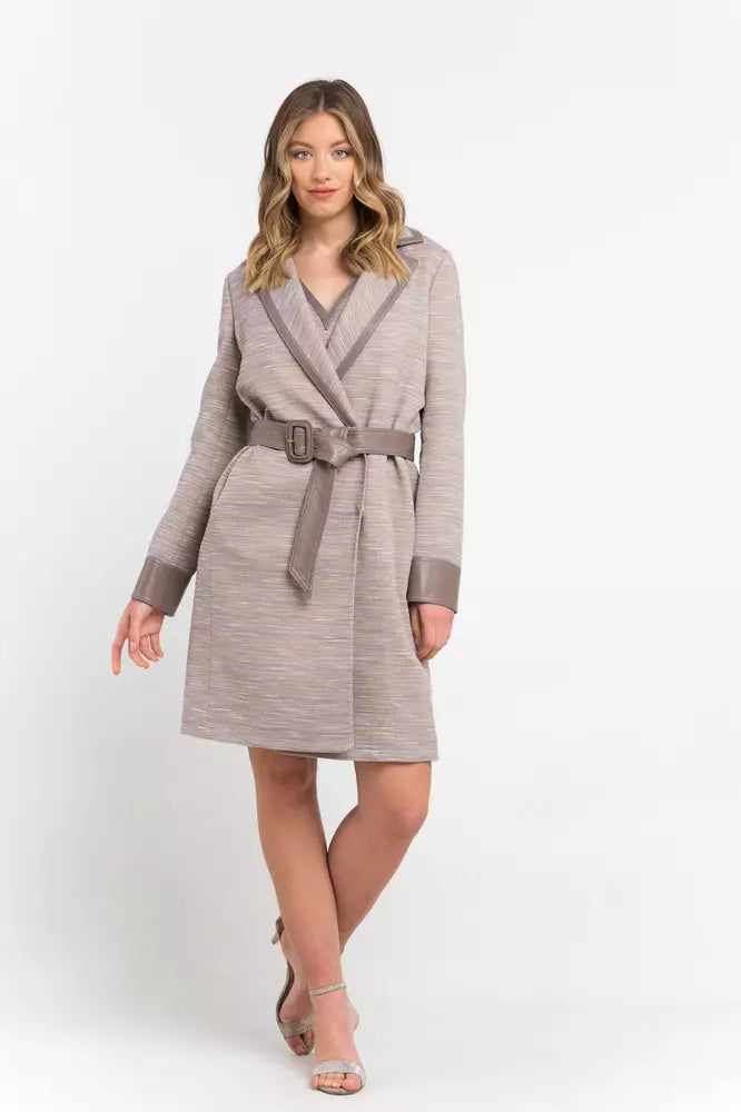 Cappotto Kimono di cotone beige chic con accenti contrastanti