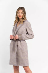 Cappotto Kimono di cotone beige chic con accenti contrastanti