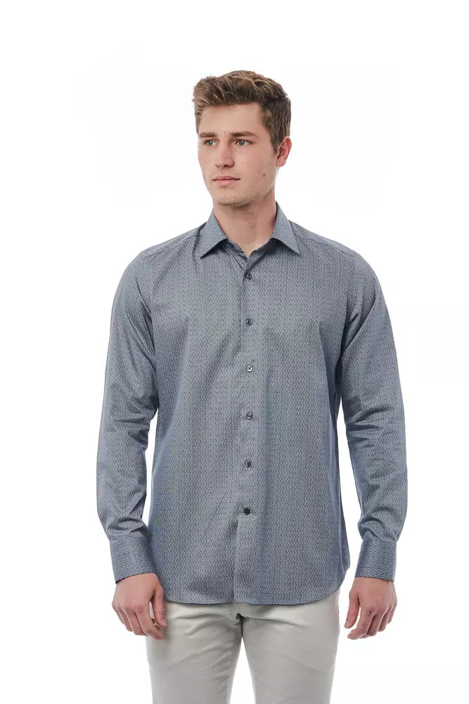 Elegante camisa de algodón de cuello italiano