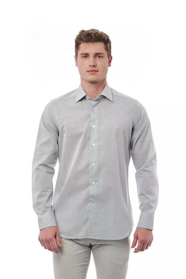 Camisa de cuello italiano elegante gris regular