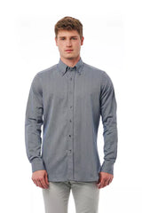 Elegante camicia blu in forma normale in cotone