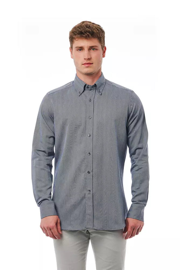 Elegantes Baumwoll -Small -Fit Blue -Shirt