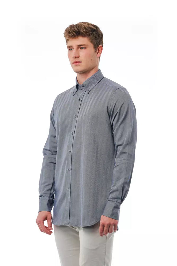 Elegante algodón Camisa azul de ajuste regular