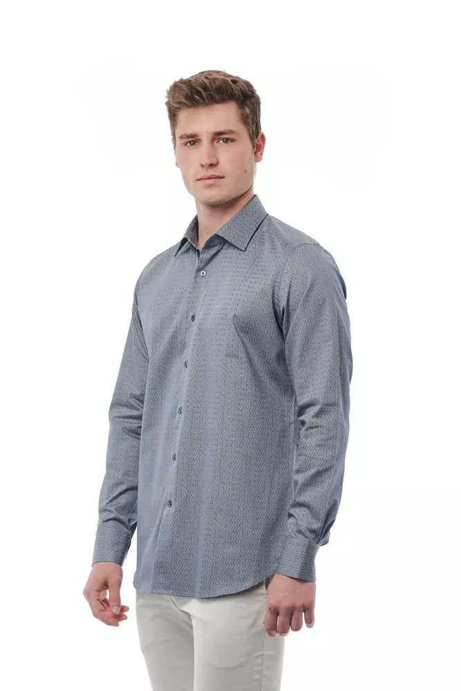 Elegante camisa de algodón de cuello italiano