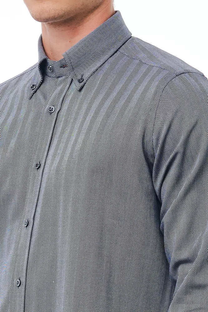 Elegante camicia blu in forma normale in cotone