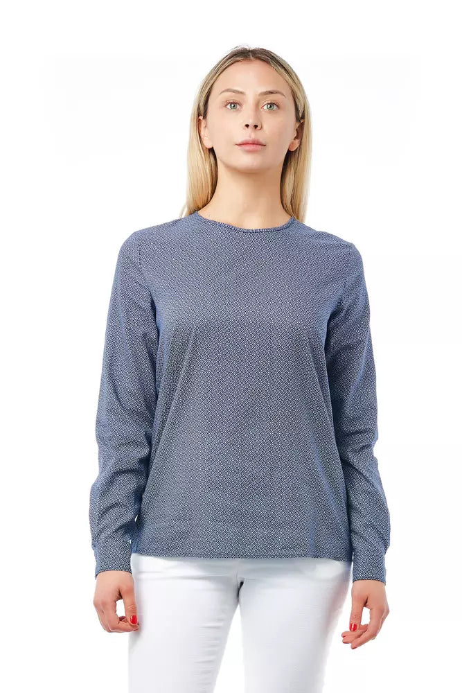 Blusa de algodón de cuello redondo geométrico