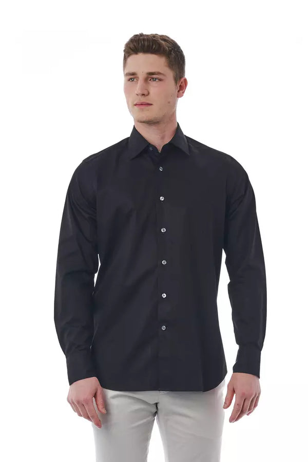 Camisa italiana de algodón negro elegante