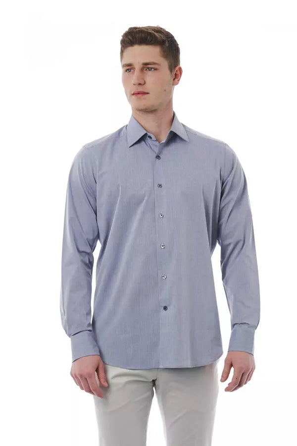 Elegant Grey Italian Collar Cotton Shirt