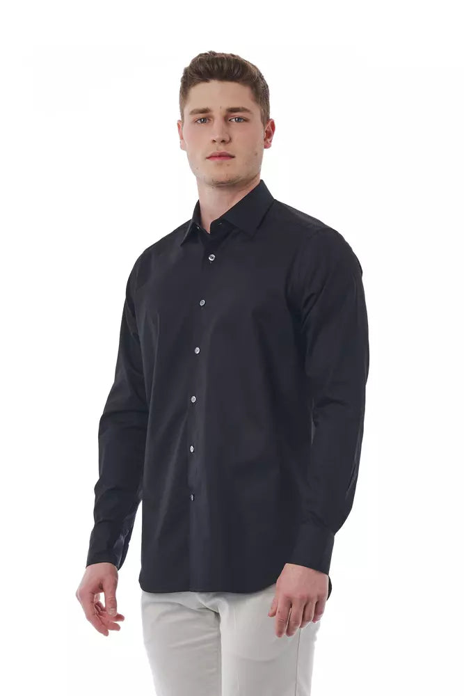 Camisa italiana de algodón negro elegante