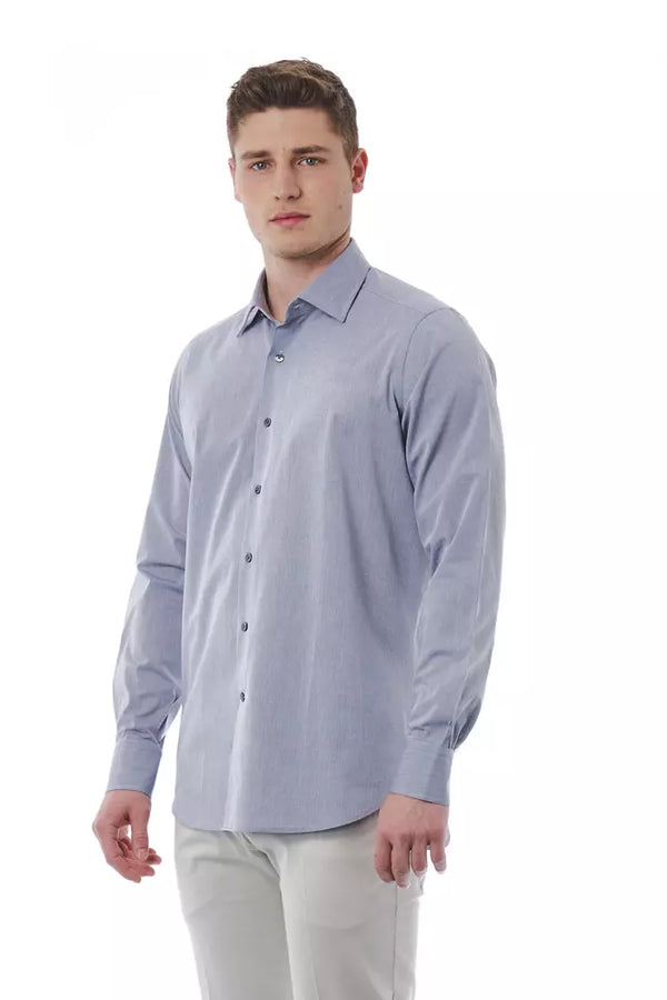 Elegant Grey Italian Collar Cotton Shirt