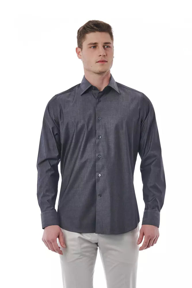 Chemise à col italien gris sophistiqué