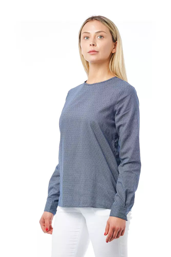 Blusa de algodón de cuello redondo geométrico