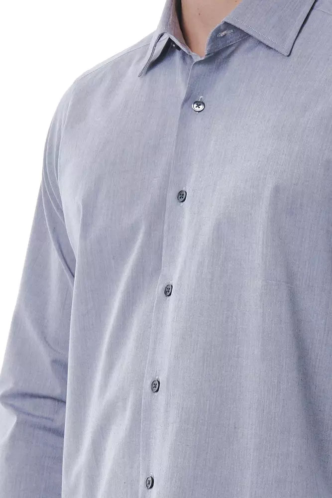 Camisa de algodón de cuello italiano gris elegante