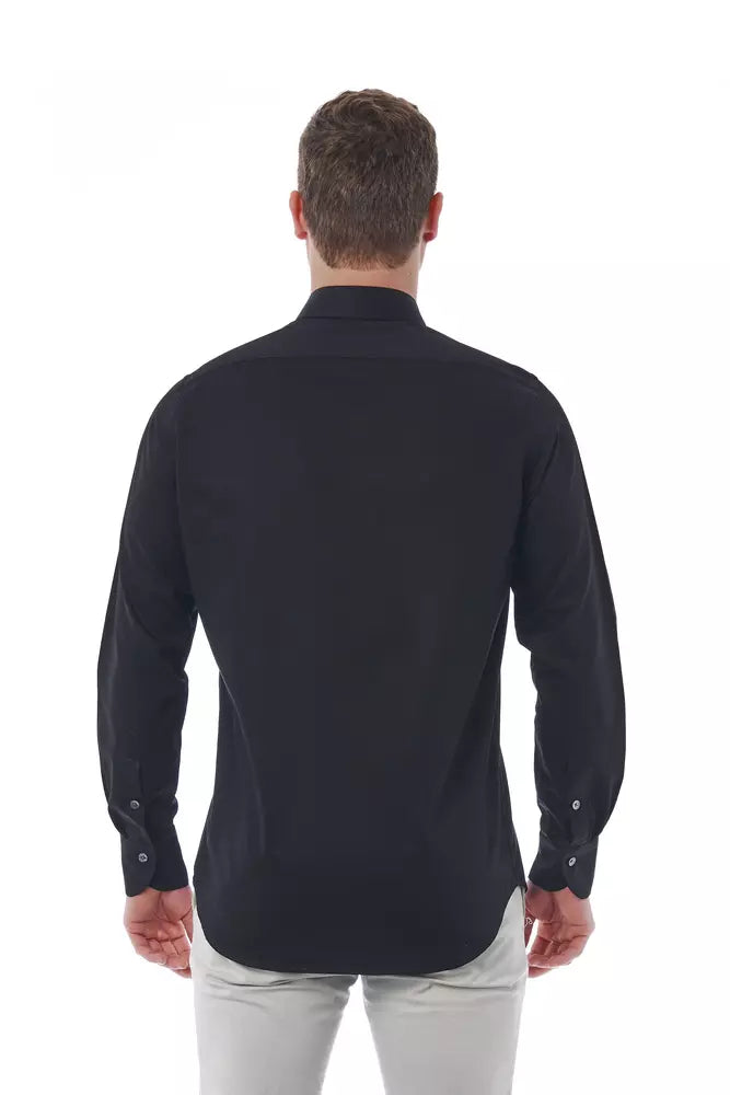 Camisa italiana de algodón negro elegante