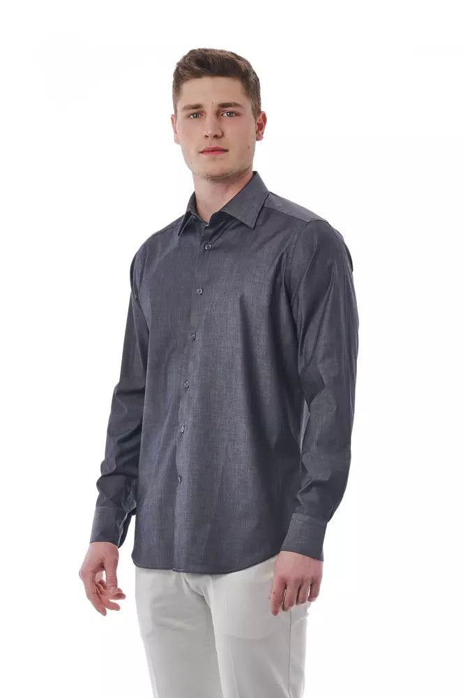 Chemise à col italien gris sophistiqué