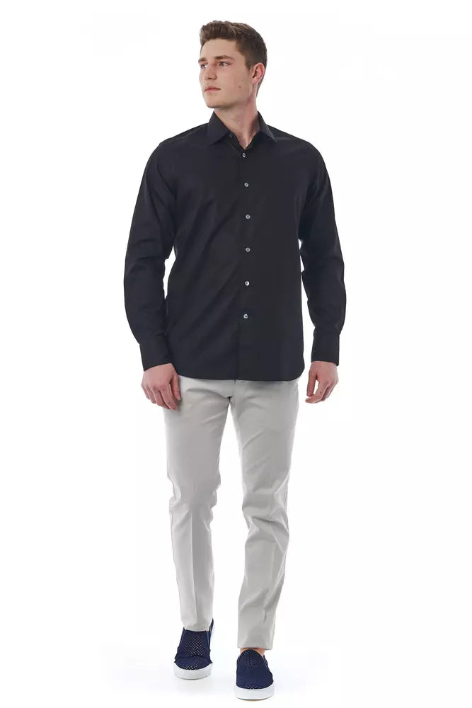 Camisa italiana de algodón negro elegante