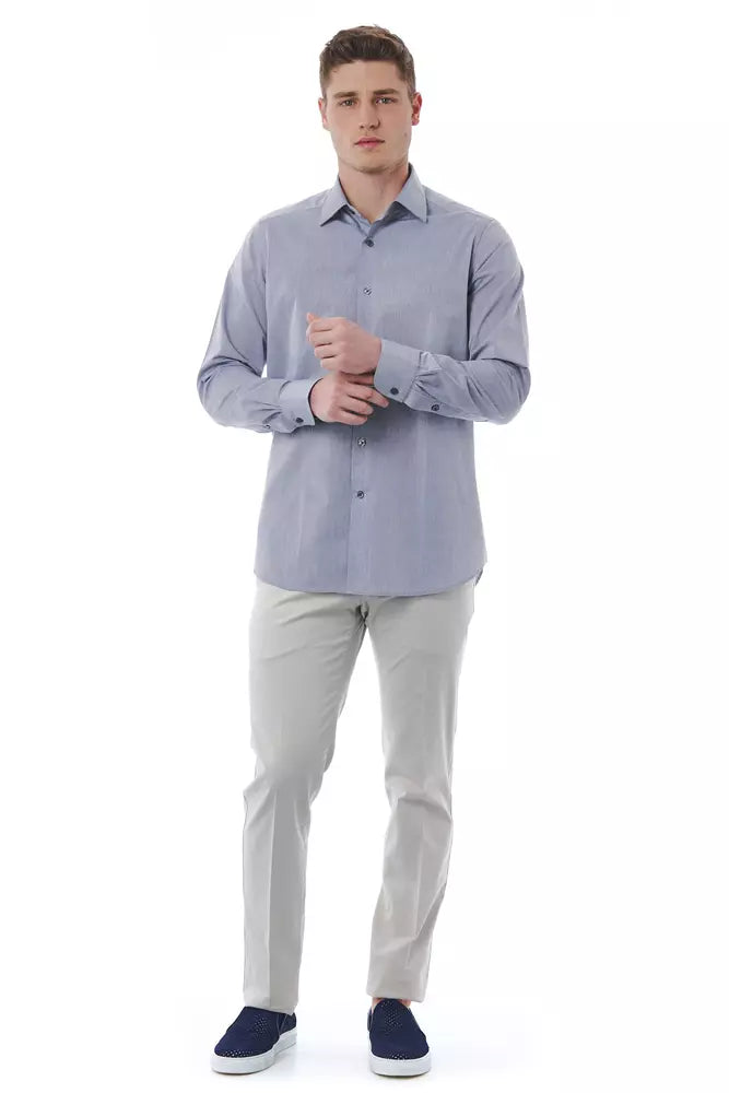 Camisa de algodón de cuello italiano gris elegante