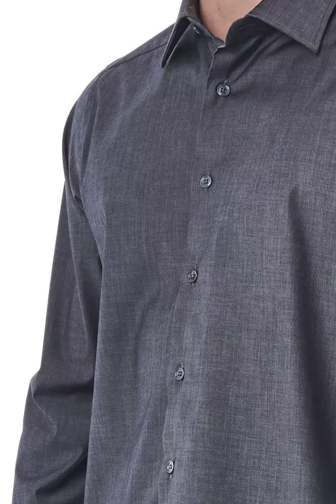 Camisa de cuello italiano gris sofisticada