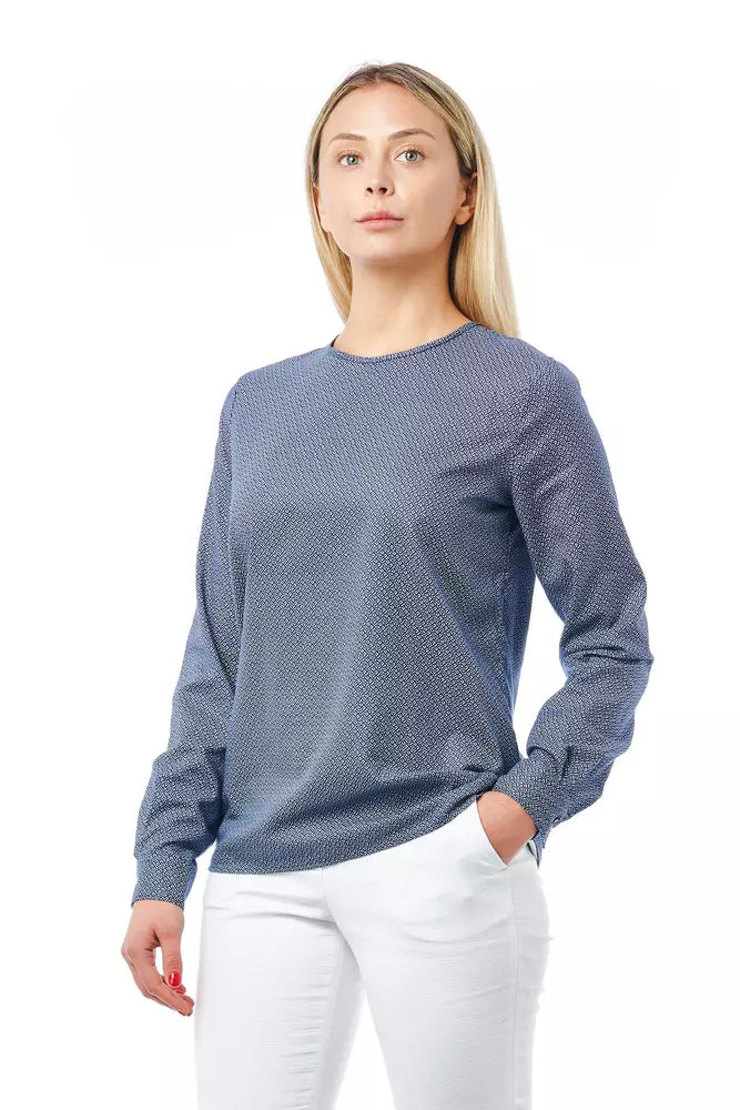 Blusa de algodón de cuello redondo geométrico