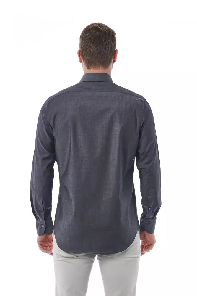 Camisa de cuello italiano gris sofisticada