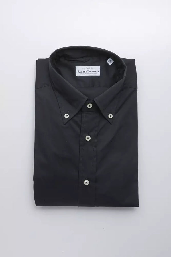 Elegante botón negro Botón Down Camisa regular