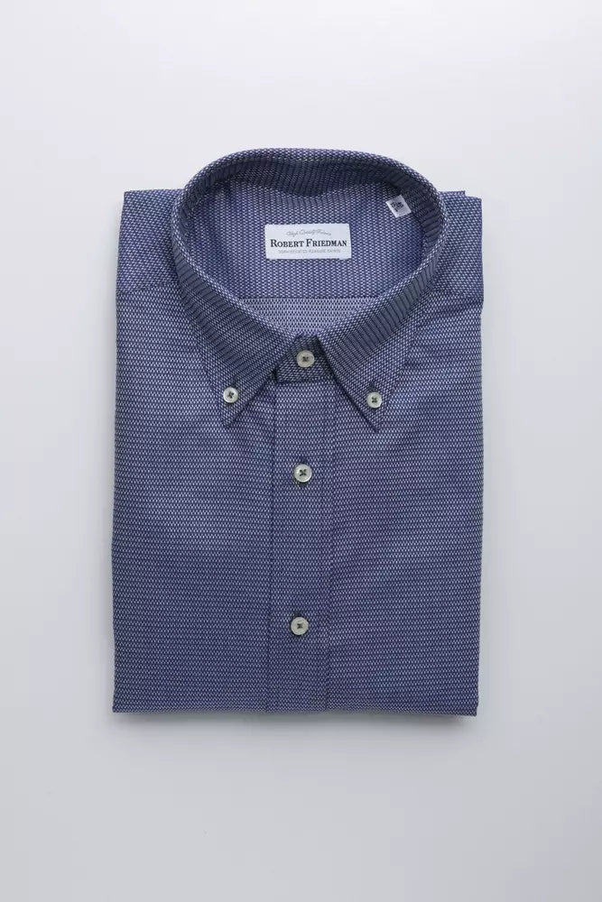 Elegante camicia a bottone di cotone blu