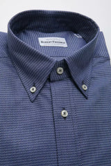 Elegante camicia a bottone di cotone blu