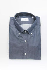 Elegant Blue Cotton Regular Fit Hemd